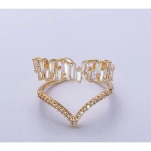 Gold Plated Curve Baguette Cz Diamond Chevron Ring